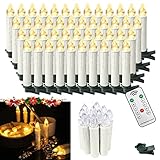 YRHome 50 stk Weinachten LED Kerzen Warmweiß Lichterkette Weihnachtskerzen Weihnachtsbaum Kerzen Kabellos Flammenlose Baumkerzen Timer mit Fernbedienung & Clips für Weihnachtsdeko Hochzeit Party