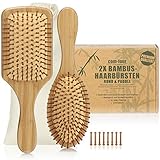 com-four® 2er Set Natur-Haarbürste aus Bambus - Paddelbürste mit Naturborsten für natürlich schöne Haare - Für Männer, Frauen, Kinder - 100% Vegan (2 Stück - Allzweckbürste + Paddelbürste)