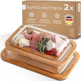 Exitoso Servierbrett Aufschnittbox stapelbar Glas 2er Set - Frischhaltedosen Glas Käse Dose Aufbewahrung Wurstdose - Frischhaltebox Käsedose Aufbewahrung Kühlschrank Dosen Aufschnittdose Wurstbox