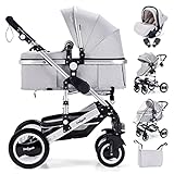 Daliya® Bambimo 3in1 Kinderwagen Kombikinderwagen Riesenset 15-Teilig incl. Babywanne, Buggy, Babyschale mit Fußsack, Alu-Rahmen, Voll-Gummireifen, Wickeltasche, Kindertisch -Elegance Grau