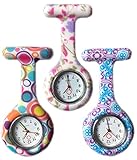 Boolavard® TM 3pcs Blumen-Silikon-Krankenschwester-Uhr-Arzt Sanitäter Tunika Brosche Fob medizinische Uhr, 3-er Pack