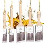 Emitever Lasurpinsel Set 5-teilig, Profi Malerpinsel Set Flachpinsel Lackpinsel Set Wandfarbe zum Holz Streichen Fensterrahmenpinsel Hausmalpinsel