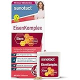 sanotact Eisen Komplex Mini-Tabletten • 100 Mini Eisentabletten Vegan • Mit Eisen hochdosiert, Kupfer, Folsäure, Vitamin C, B2, B6, B12 • Sofortwirkung bei Eisenmangel