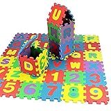 Cockjun 36 Stück Puzzlematte, Spielteppich Puzzlematte Kinderteppich Schutzmatte Kinderspielteppich Schaumstoffmatte ABC Lernteppich Puzzleteppich Puzzle Zahlen Buchstaben