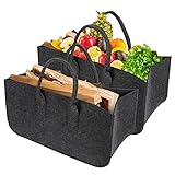 Kaminholzkorb Holzkorb Filztaschen Shopper Kaminholztasche Filzkorb Kaminholz Holzkorb für Kaminholz Faltbar Filztasche Kaminholz für Holz Zeitungen Kaminholz Filztasche 45x30x20 cm Dunkelgrau 2Pcs