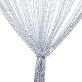 Fadenvorhang, Fadenvorhang Glitzer weiss 100 x 200 cm Wandvorhang Schaufensterdekoration, Dekorative Gardine Raumteiler Fliegenschutz für Hochzeit, Café, Restaurant (Grau)