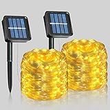 [2 Stück] Solar Lichterkette Aussen, Hystun Solar lichterketten Außen Insgesamt 24M 240 LED Solarlichterkette IP65 Wasserdicht 8 Modi Kupferdraht Lichterkette Warmweiß für Garten, Party, Hochzeit Deko