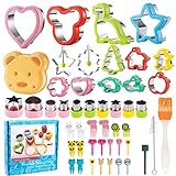 Brotausstechformen Kinder Set,Moseem Ausstecher Brot und Gemüse Kinder 48 Stück, Ausstechformen Edelstahl Bento Box Zubehör für Kuchen, Keks, Obst, Sandwich, Gemüseschneider Set mit Zahnstocher&Bürste