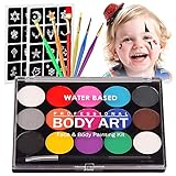 Siebwin Kinderschminke Set Gesichtsfarbe, Professionelle Schminkpalette 15 Farbe Waschbar Farben+24 Schablonen+7 Pinsel, Professionelle Organische Facepaints Für Kinder Geburtstag Geschenk