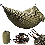 NATUREFUN Ultraleichte Reise Camping Hängematte (300 x 200 cm) | 300kg Tragkraft Fallschirm Nylon Atmungsaktiv, Schnelltrocknendes| 2 x Premium Karabiner,2 x Schlingen| Drinnen Draußen Garten