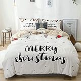 LASINSU beige Bettwäsche Set，Frohe Weihnachten Zitat mit modernen Pinsel Schriftzug Creative Noel Phrase,1 Bettbezug 220x240cm+2 Kopfkissenbezug 80x80cm