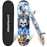 Skateboard Komplett für Kinder Jugendliche & Erwachsene Anfänger, Double Kick Maple Deck Concave Cruiser Skateboard mit T-Tool, (Pop Graffiti B)