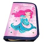 Pferd Federmäppchen Federtasche Federmappe Mäppchen Etui 2 Fach Doppeldecker Schüleretui Stifteetui GEFÜLLT Geschenk für Mädchen (Mermaid Meerjungfrau)