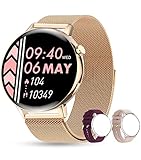 Smartwatch Damen mit Telefonfunktion HOK Smart Watch Herren mit 1,32' HD-Farbdisplay Modische Armbanduhr mit Schrittzähler Blutdruckmessung Schlafmonitor Fitness Tracker für iOS Android Rosegold