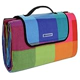 SONGMICS 195 x 150 cm Picknickdecke Fleece Wasserdicht GCM61C, Bunte Karomuster