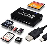 Retoo USB 2.0 7 in 1 Kartenlesegerät, CF/CFII/Ultra, CF/MD, SD/Mini-SD/SDC/SDHC, MMC/MMCII/Ultra, MMC/RS-MMC, MS/MS-MG, Speicherkartenleser, Multi Kartenleser, Kartenleseradapter, Schwarz