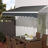 UISEBRT Markise Balkon 250cm Breit - Aluminium Gelenkarmmarkise Balkonmarkise Sonnenschutz Manuelle Klemmarmmarkise mit Handkurbel Sonnenmarkise Wasserdicht, Dunkelgrau (250x200cm)