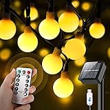 Solar Lichterkette Aussen, 60 LED 11M Lichterkette Außen Solar 8 Modi Kristall Kugeln Lichterkette Solar Wetterfest Outdoor Lichterkette Solar für Garten, Terrasse, Balkon, Hochzeit (60led-warm)