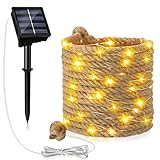 Solar-Lichterkette für den Außenbereich, 5 m/10 m, Solar-Lichterkette für den Außenbereich, Sisalseil mit Lichterketten, IP68 wasserdicht, 8 Leuchtmodi, 50/100 LEDs, warm (10 m)