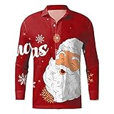 Briskorry Weihnachtshemd Herren Lustig,Weihnachten Muster 3D Bedruckte Hemden Christmas Shirt Freizeithemd Hawaii-Print X-Mas Christmas Langarmhemd Thema Shirt Knopf Santa Design Revershemd