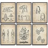 MONOKO® Star Wars Bilder Patent Poster Krieg der Sterne Poster Set - 6er Set ohne Rahmen (Set Krieg der Sterne, Patent, Vintage, 6 x A4 (21 x 29,7cm))