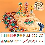 Acebwhtoy 204 Stücke Steckspiel Spielzeug mit Bohrmaschine Pädagogisch Kreativ Spielzeug 3D Puzzle Mosaik Spiel Werkzeugkoffer Kinder Spiele ab 3 4 5 6 Jahre für Jungen Mädchen (b)