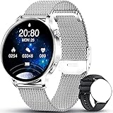 AWSENS Smartwatch Damen, 1,28 Zoll Fitness Armbanduhr, mit Bluetooth-Anruffunktion Musiksteuerung, Herzfrequenz, Schrittzähler,usw, IP67 Wasserdicht Fitness Tracker Uhr, für iOS und Android（Silber）