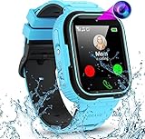 Smartwatch Kinder GPS LBS Telefon mit deutsche Sprache Wasserdicht IP67 SOS-Funktion Voice Chat Kamera Musik Wecker Kalender fünf Sprachen Schulmodus Intelligente Uhr für Kinder