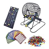 Pmkvgdy Bingo Spiel Set mit 6 Zoll Bingo KäFig, Bingo Master Board, 75 Farbigen BäLlen, 50 Bingo Karten und 300 Bingo Chips