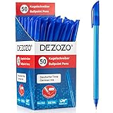 Dezozo 50 Stifte Kugelschreiber, Kulli in Blau, Stift Strichstärke 1mm, Ideal für das Büro oder die Schule - Sparpack Pen Set - Kulischreiber transparent mit Clip Deckel - Kullis 50er Pack