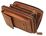 Hill Burry Damen Handy Umhängetasche Leder RFID | Portemonnaie aus weichem hochwertigem Rindsleder - Vintage Leder Geldbörse | Handtasche - Handgelenktasche - Handschlaufe | Schultertasche (Braun)