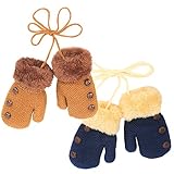 LOPOTIN 2 Paar Kinder Winter Fäustlinge Baby Winterhandschuhe Kleinkinder Fäustel Infant Fausthandschuh Niedliche Strickhandschuh Cotton Knitting Mittens für 1-3 Jahre Jungen Mädchen Spielen Garten