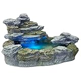 STILISTA® Mystischer Gartenbrunnen Olymp Brunnen in Steinoptik 100x80x60cm groß Springbrunnen inkl. Pumpe und LED- Beleuchtung rot blau gelb grün