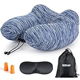 iCOOLIO Aufblasbares Nackenkissen für Auto, Zug, Flugzeug, Leichtes Nackenhörnchen, Reisekissen mit Schlafmaske, Ohrstöpsel und Tragetasche, Travel Pillow mit Waschbarem Bezug, Reise Kissen