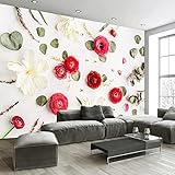 LAKKOA 3D Fototapete Wandbild, Moderne Wandtapete Große Wandbilder Wandkunst Rosenblumentapete 4D Seidenartige Strukturtapete Für Wohnzimmer Schlafzimmer Küche, 300 cm (H) × 500 cm (B)