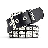 IOOI 3 Reihen Pyramid Nietengürtel, Studded Gürtel Black Belt schwarz Basics Silber Nieten Metall Gürtel für Jeans, Hosen, Gothic, Punk, Rockwear