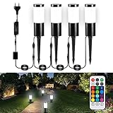 RGBW Gartenbeleuchtung B-right 4er Set Gartenleuchte mit erdspieß, Wegleuchte außen mit strom, Wegbeleuchtung mit Stecker, Gartenlampe mit Kabel, 920LM, IP65 Wasserdicht Außenbeleuchtung für Outdoor