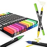 Pinselstift Set Pinselstiften Aquarellpinsel Brush Pen Set,Koilox 24 Farben Pinselstifte mit Zwei Spitzen, Pine Fineliners Filzstifte, Markierungen auf Wasserbasis