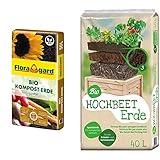 Floragard Bio Kompost-Erde 50 Liter – Pflanzerde für Blumen, Gemüse und Gehölze – mit Bio-Dünger - Gartenerde & Universal Bio Hochbeet-Erde 40 Liter