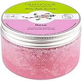 GREENDOOR Körperpeeling Meersalz Rose, natürliches Peeling ohne Mikroplastik für Damen, 280g Duschpeeling ohne Konservierungsmittel, mit straffendem Mandelöl, Body Scrub, Naturkosmetik Sauna-Salz