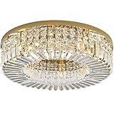 LED Moderne Dimmbar Kristall Deckenleuchte Gold Wohnzimmer Deckenlampe Wohnzimmerlampe Runden Edelstahl Deko Licht E14×6 Schlafzimmer Studie Restaurant Hotel Dekorative Beleuchtung Ø50cm