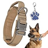 Verstellbare Hundehalsband Robuste Kontrollgriff, Taktisches Hundehalsband mit Robuste Metallschnalle für Mittlere Große Hunde,Hundehalsband breit 3.8CM,Halsband K9 Nylon M Braun