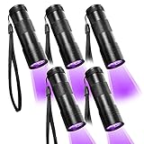 Beinhome UV Taschenlampe Schwarzlicht 5 Stück,UV Lampe mit 12 LEDs 395nm,Haustiere Urin Detektor UV Handlampe Leuchte für Eingetrocknete Urin Flecken von Hund und Katz(inkl. 15 pcs AAA Batterien)