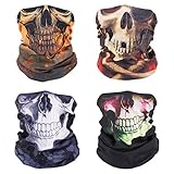 MoKo Multifunktionstuch, 4 Pack UV Sonnenschutz Bandana Halloween Schädel Nahtlos Atmungsaktiv Sturmhaube Kopfbedeckung Radfahren Skifahren Schlauchtuch Halstuch für Herren Damen - Bunt