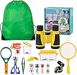 Draussen Forscherset Spielzeug, Fernglas für Kinder 22 Stück Kids Adventurer Explorer Set mit Bug Catcher Pinzette Insect Viewer Kompass Lupe & Schmetterlingsnetz für Camping Fernrohre Mikroskope