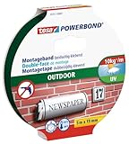 tesa Powerbond Outdoor - Doppelseitiges Montageband für den Außenbereich - Wasserfestes, starkes, UV-beständiges Klebeband - 5 m x 19 mm