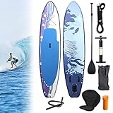 Jiubiaz Aufblasbares Stand Up Paddling Board, SUP Board Set inkl. Rucksack, Verstellbares Paddel, Pumpe, Leash, Reparaturset und Sitz, Surfboard für Anfänger & Profis(305X76X15CM)