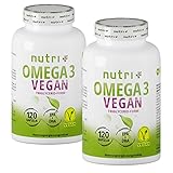 Vegan Omega-3 aus Algenöl - 2000 mg Algen Öl hochdosiert mit 600mg DHA & 300mg DHA - hochwertige Omega-3 Algenöl Kapseln (vegan) - laborgeprüft - 240 Kapseln