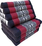 GURU SHOP Thaikissen, Dreieckskissen, Kapok, Tagesbett mit 3 Auflagen - Schwarz/rot, 30x50x160 cm, Asiatisches Sitzkissen, Liegematte, Thaimatte