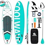 COOLWAVE Aufblasbares SUP Board Set, Stand Up Paddling Board mit Kamerahalterung, Finne, Paddel, Pumpe, Leash, Rucksack, Wasserdichter Packsack, 320×80×15cm, Tragfähigkeit 180KG